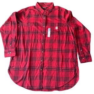 NWT Carhartt Womens XXL Rugged Flex Relaxed Fit Flannel with Pockets Red Plaid